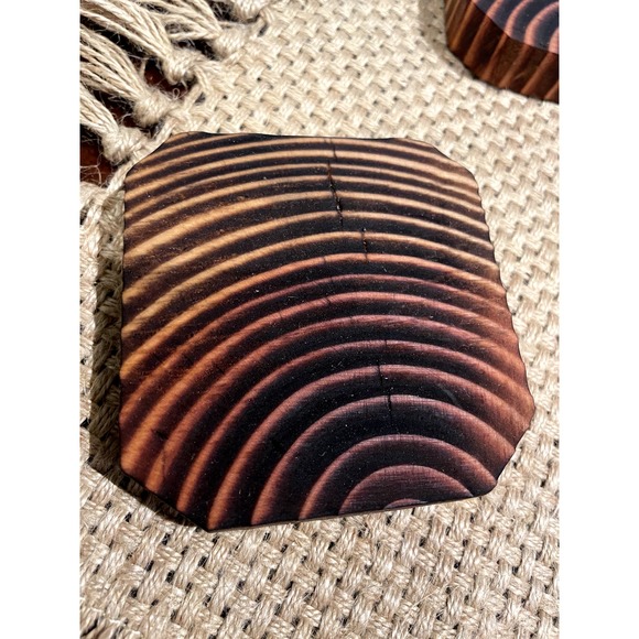 Handmade Wooden Coasters Wood Burn Dark & Light Brown Set of 5 Rustic Farmhouse - Picture 3 of 10